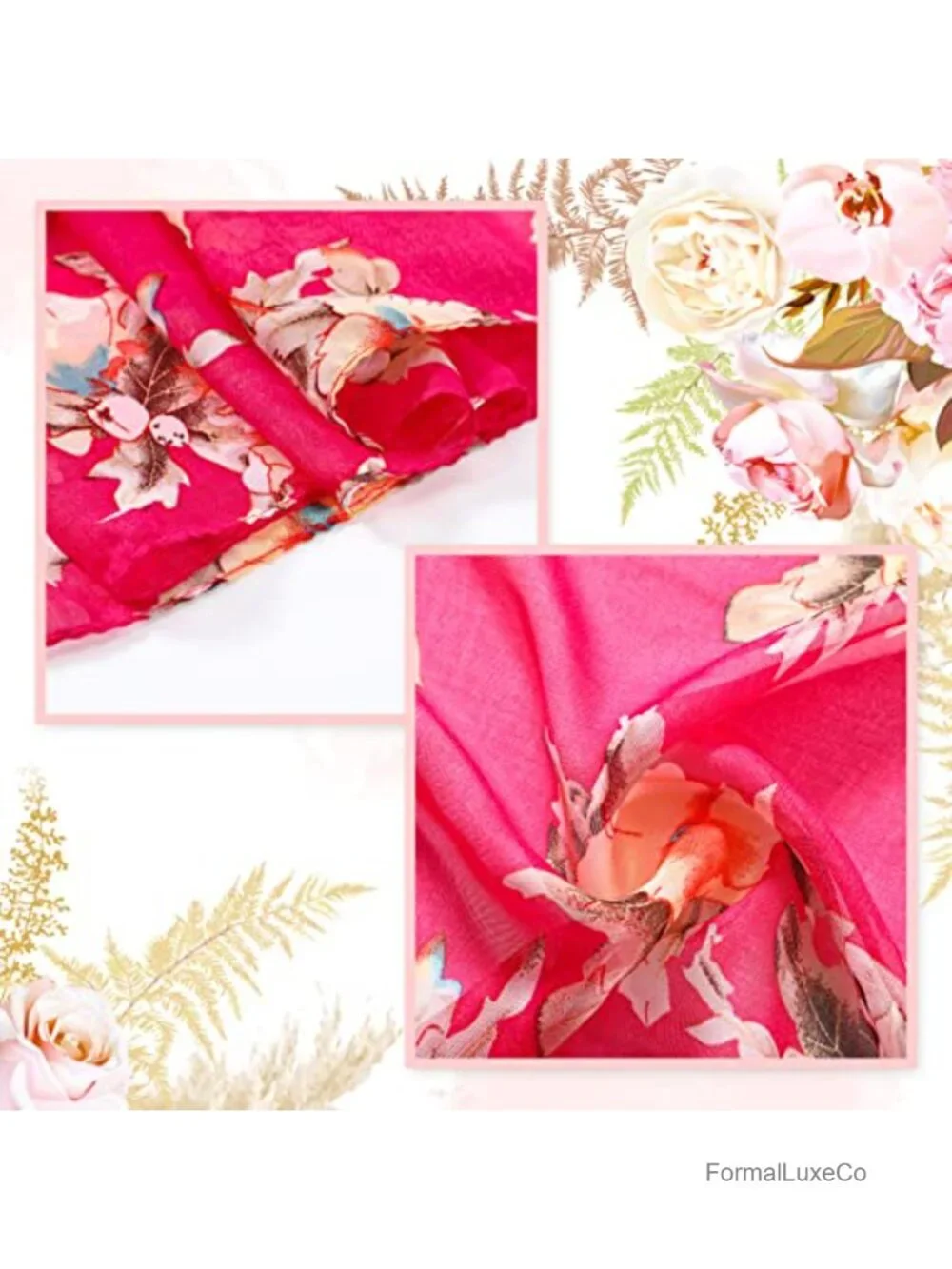 6 Pack Lightweight Floral Print Scarf Set Long Thin Silk Touch Shawl